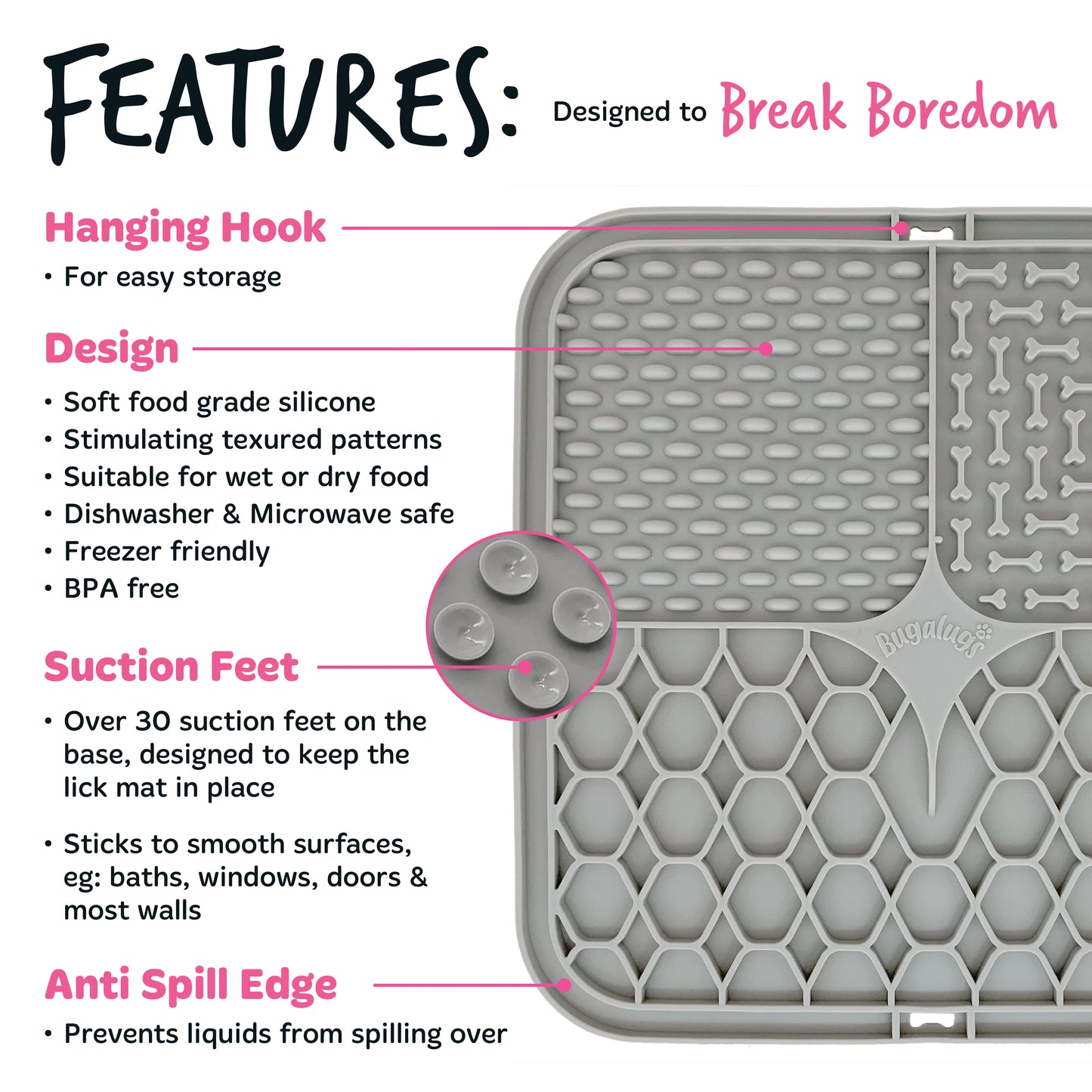 Bugalugs Lick Mat for Dogs & Cats (Grey)