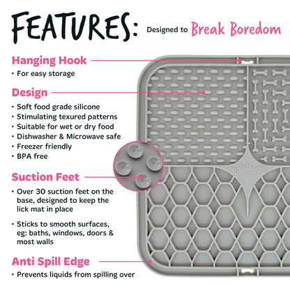 Bugalugs Lick Mat for Dogs & Cats (Grey)
