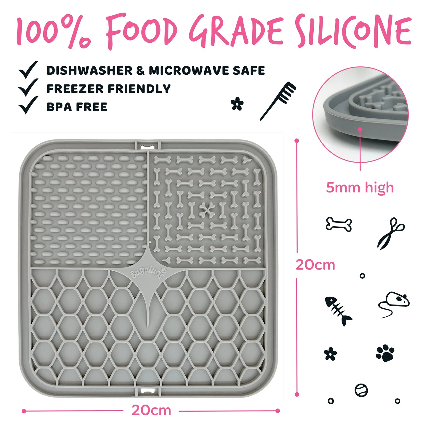 Bugalugs Lick Mat for Dogs & Cats (Grey)