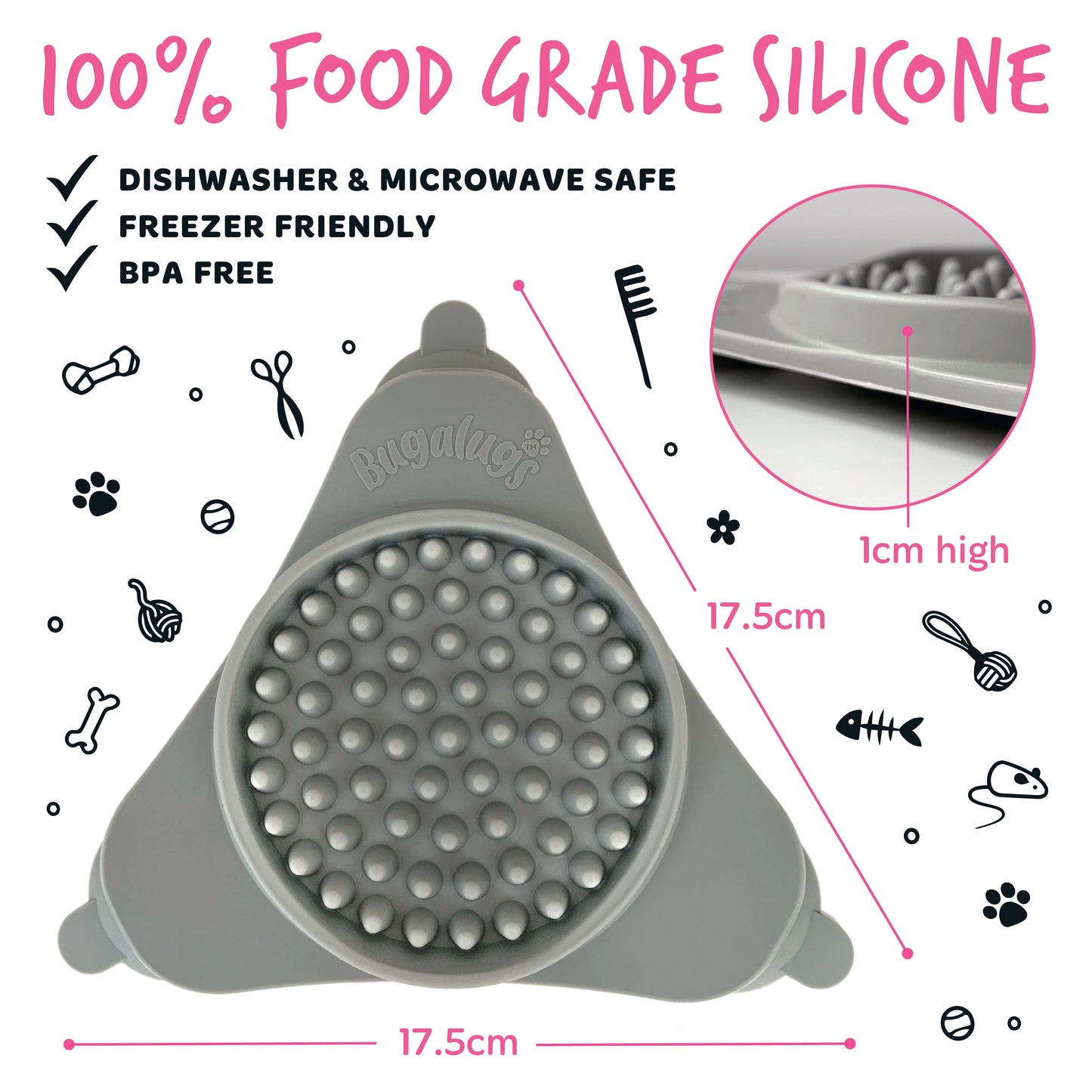 Bugalugs Lick Pad for Dogs & Cats (Grey)