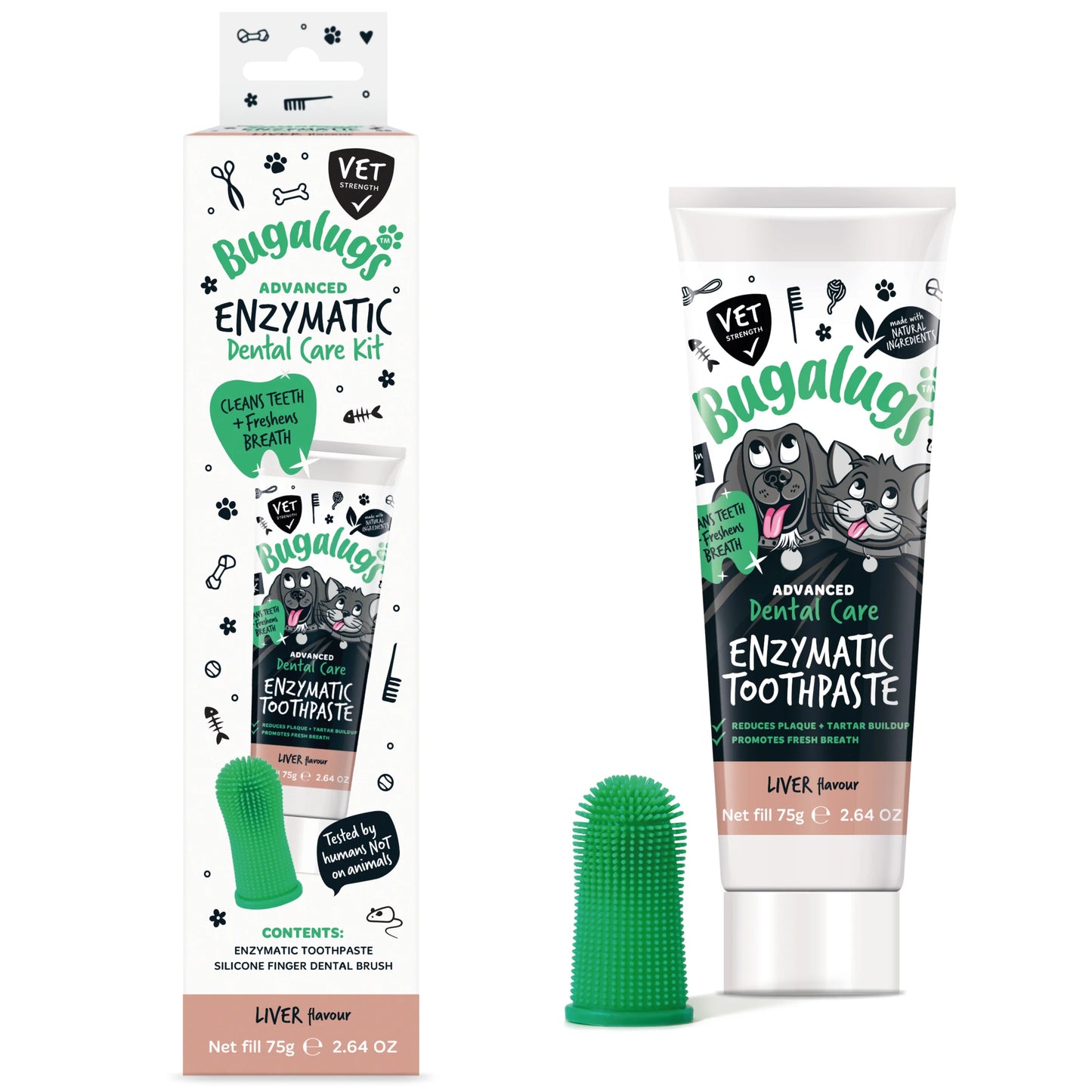 Bugalugs Dental Care Kit (Enzymatic Toothpaste with Finger Toothbrush) for Dogs & Cats