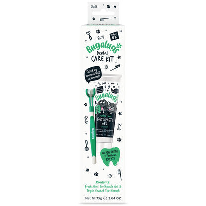 Bugalugs Dental Care Kit (Toothpaste Gel with Triple Headed Toothbrush) for Dogs & Cats