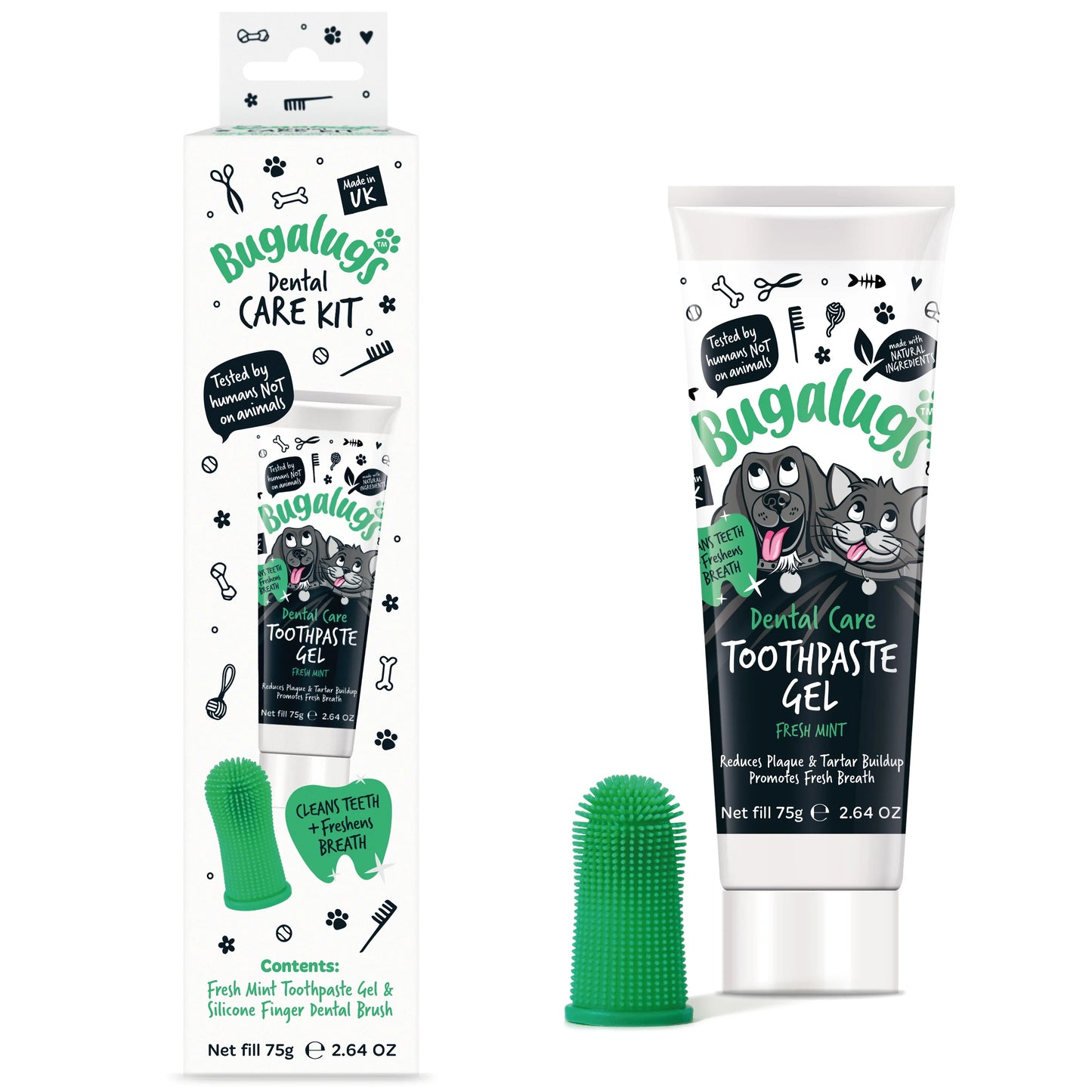 Bugalugs Dental Care Kit (Toothpaste Gel with Finger Toothbrush) for Dogs & Cats