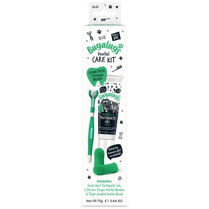 Bugalugs Dental Care Kit (Toothpaste Gel with Triple Headed Toothbrush) for Dogs & Cats
