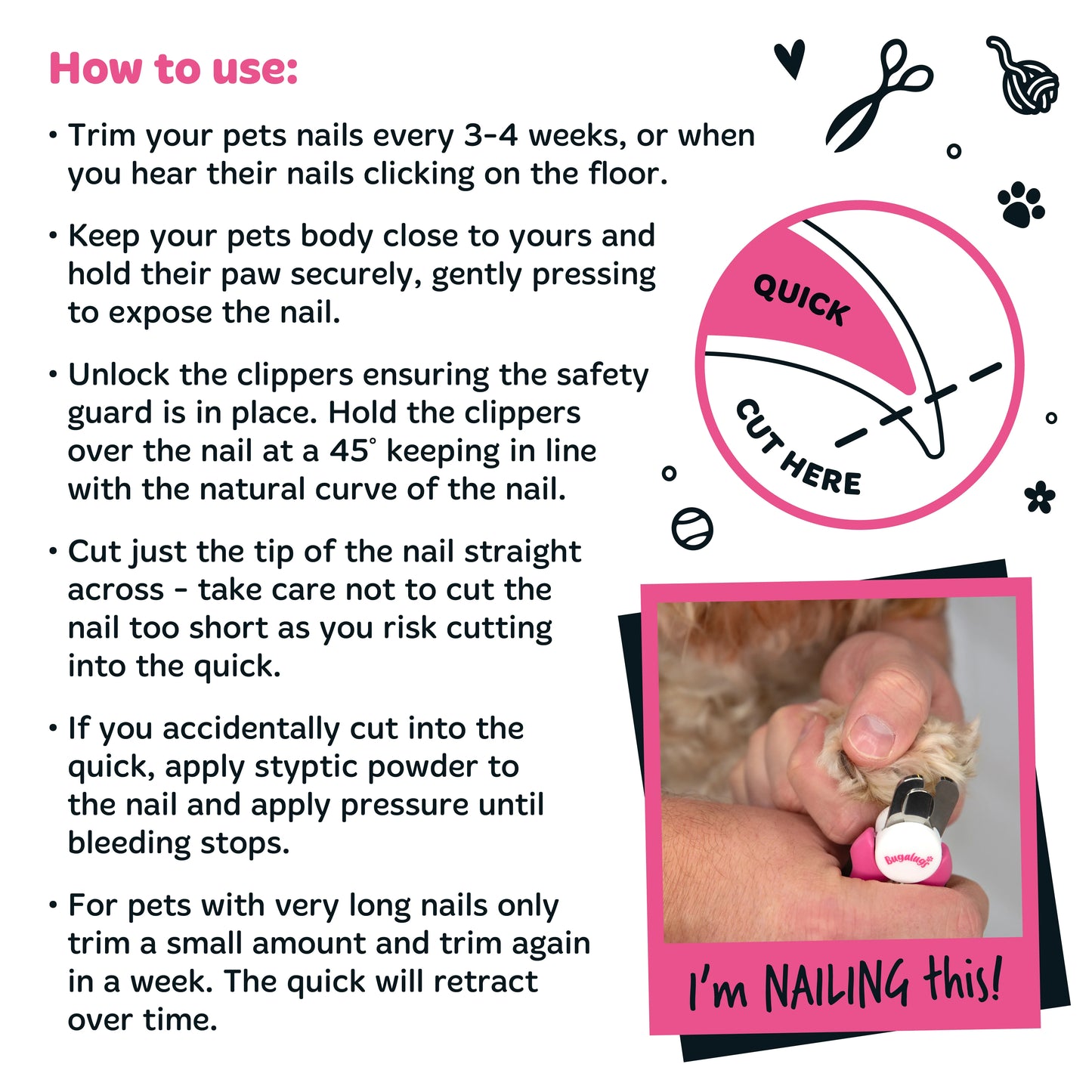 Bugalugs Pet Nail Clippers (small- medium) for Dogs & Cats