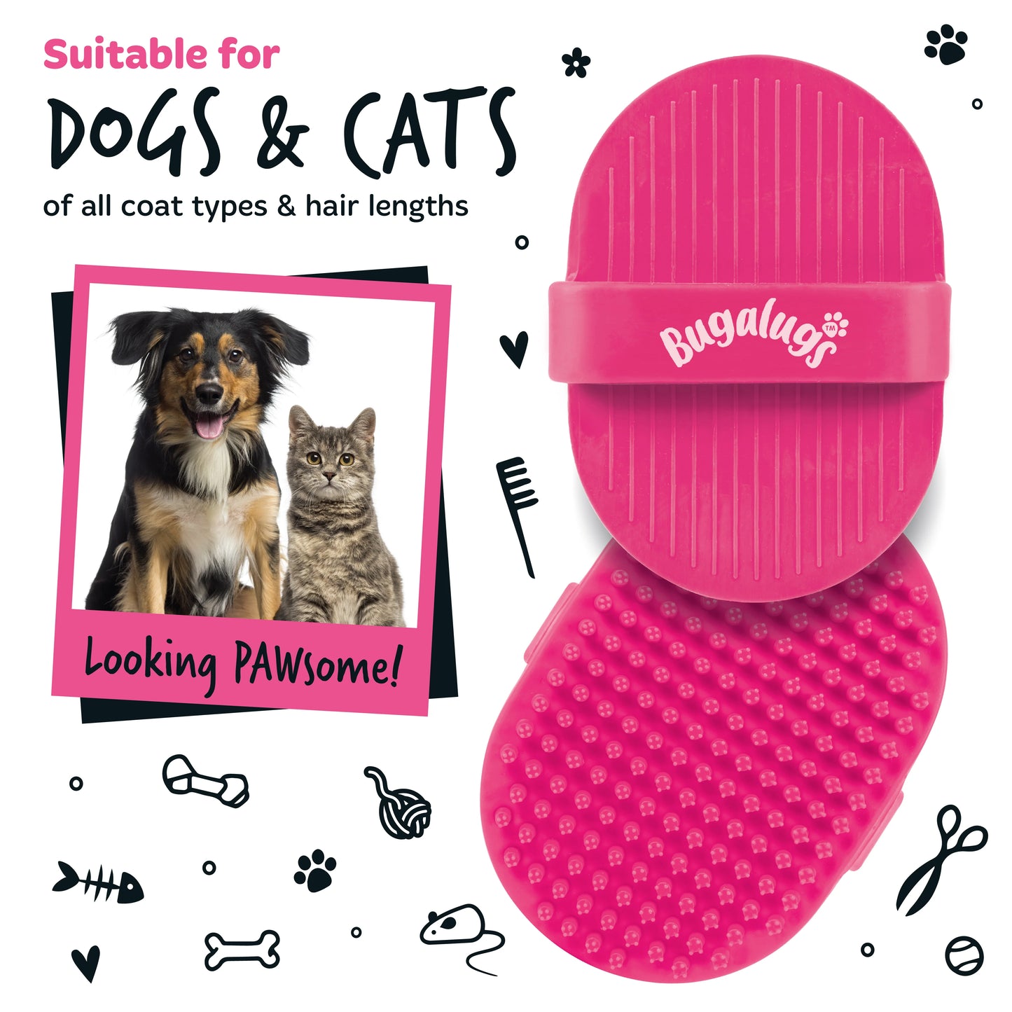 Bugalugs Bath Brush for Dogs & Cats (Pink)