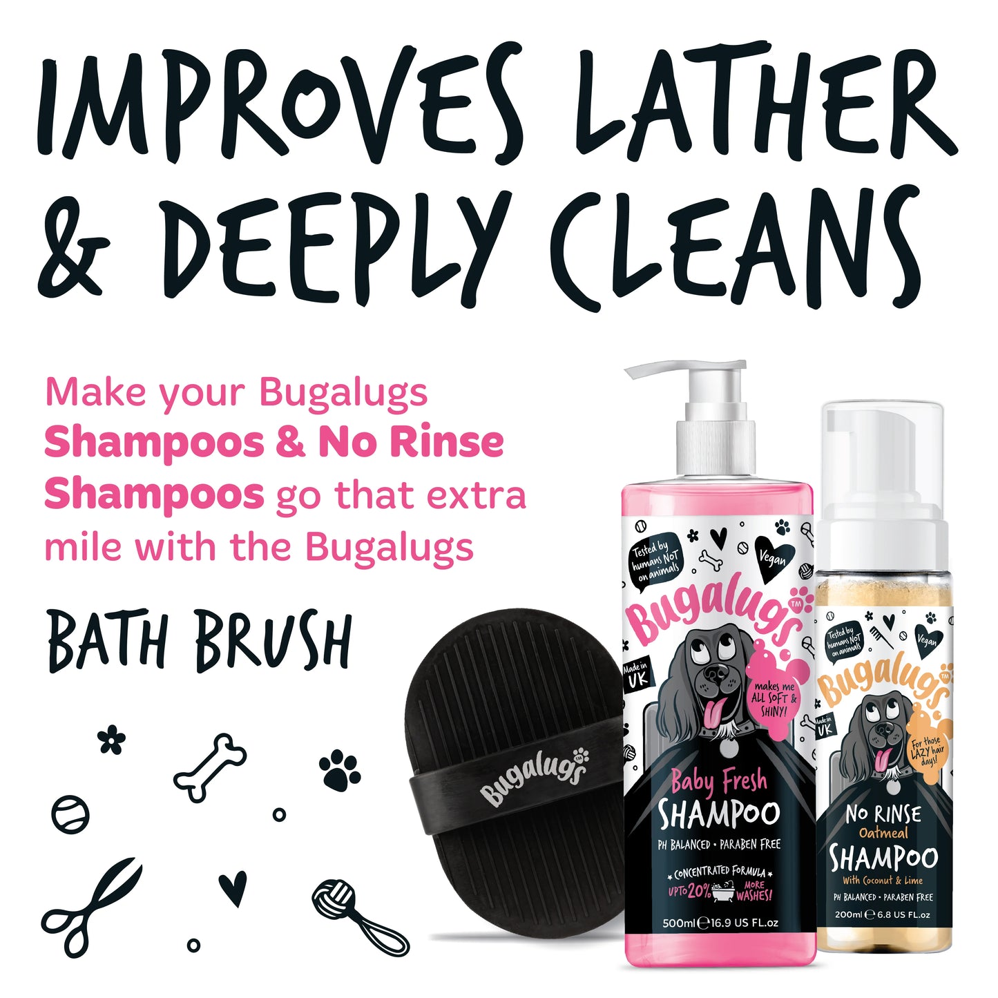 Bugalugs Bath Brush for Dogs & Cats (Pink)