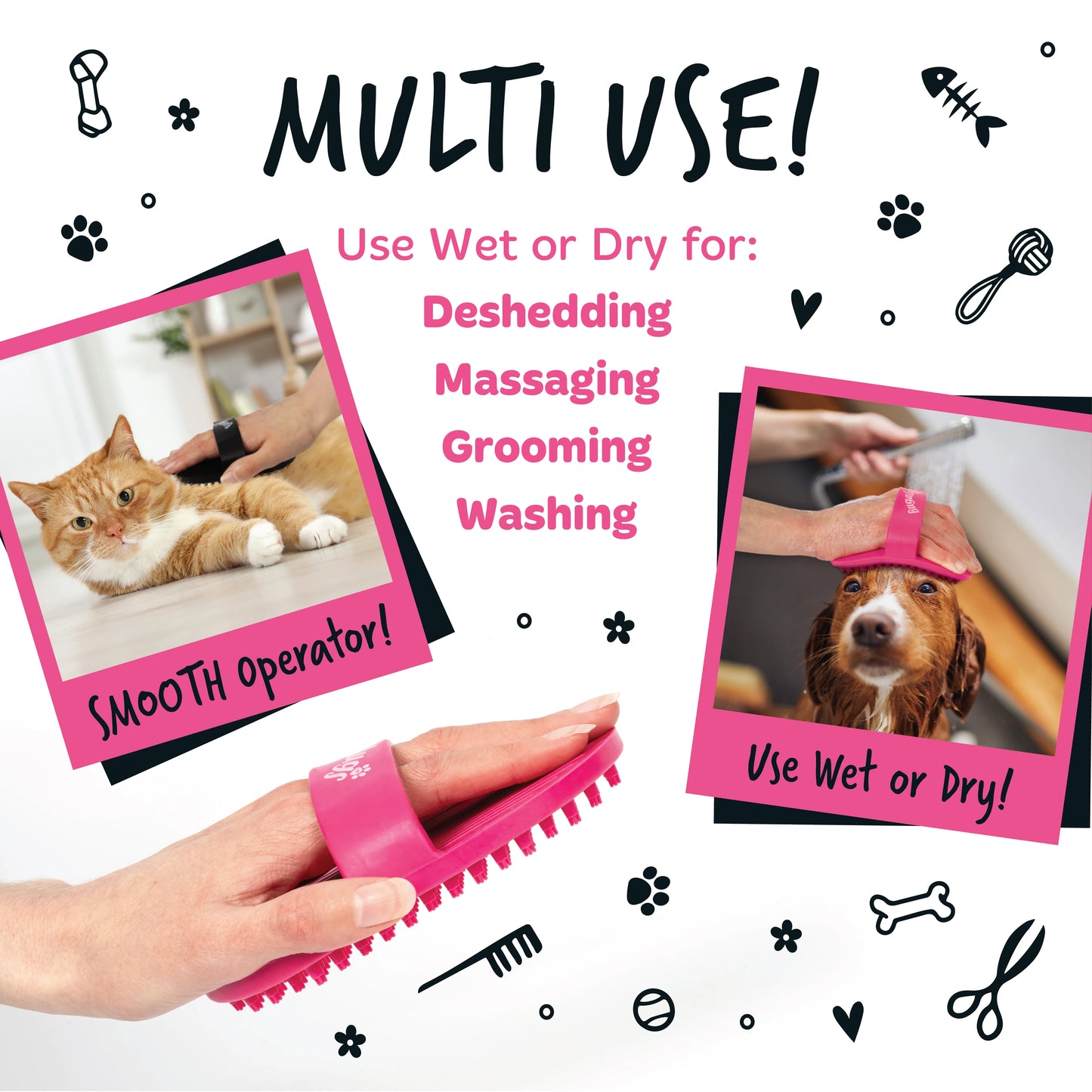 Bugalugs Bath Brush for Dogs & Cats (Pink)