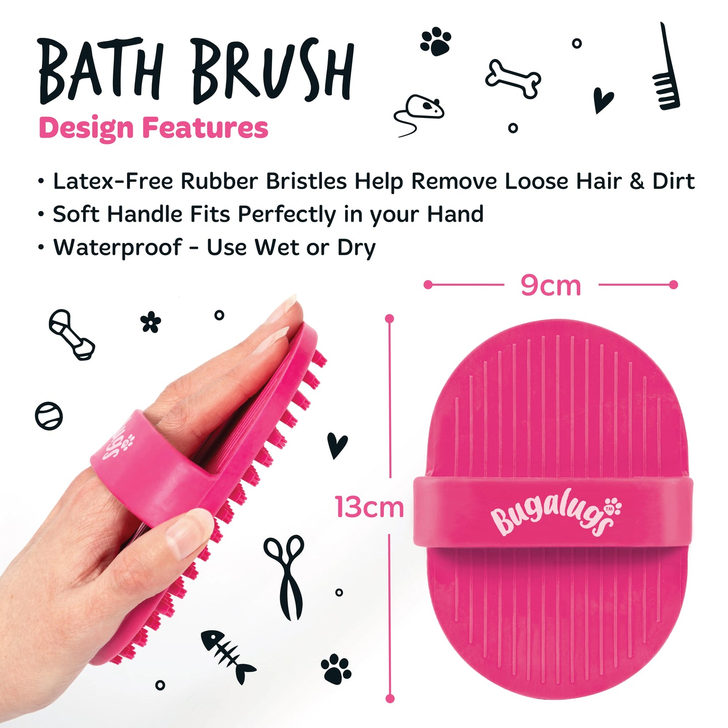 Bugalugs Bath Brush for Dogs & Cats (Pink)