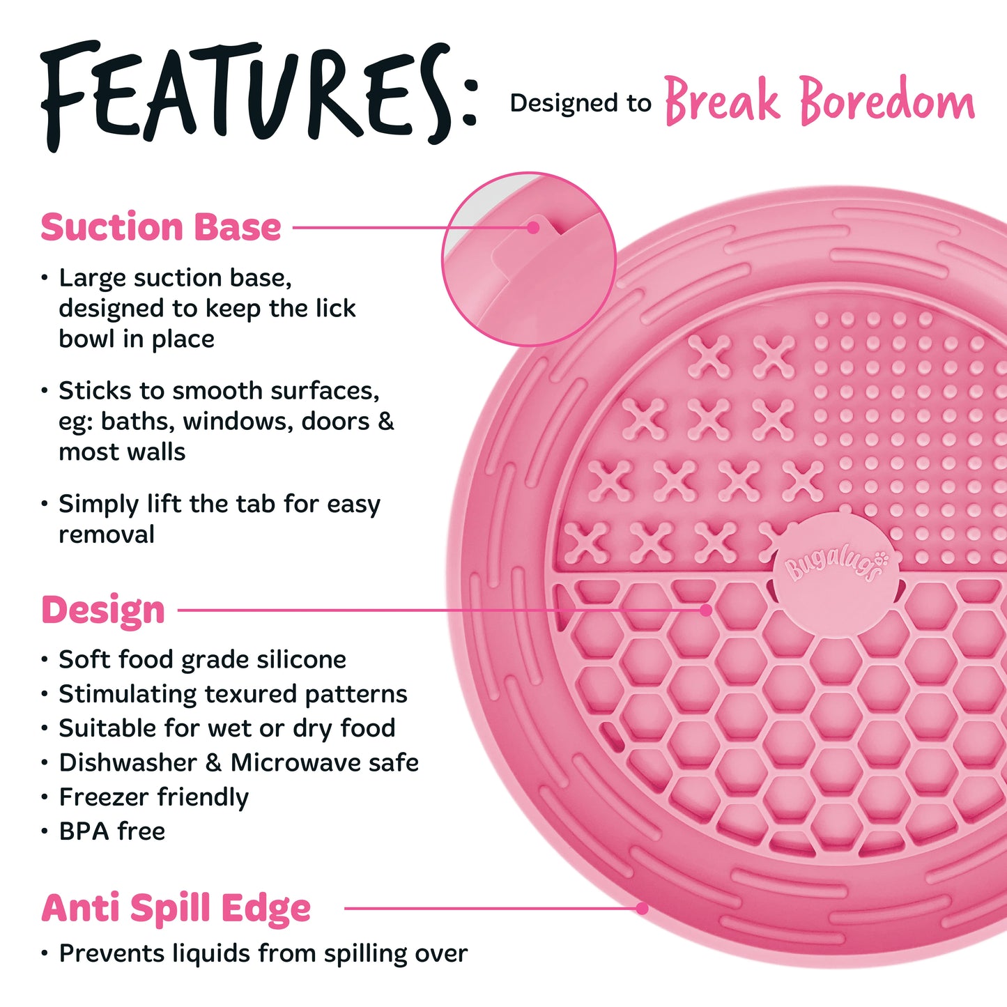 Bugalugs Lick Bowl for Dogs & Cats (Pink)