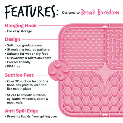 Bugalugs Lick Mat for Dogs & Cats (Pink)