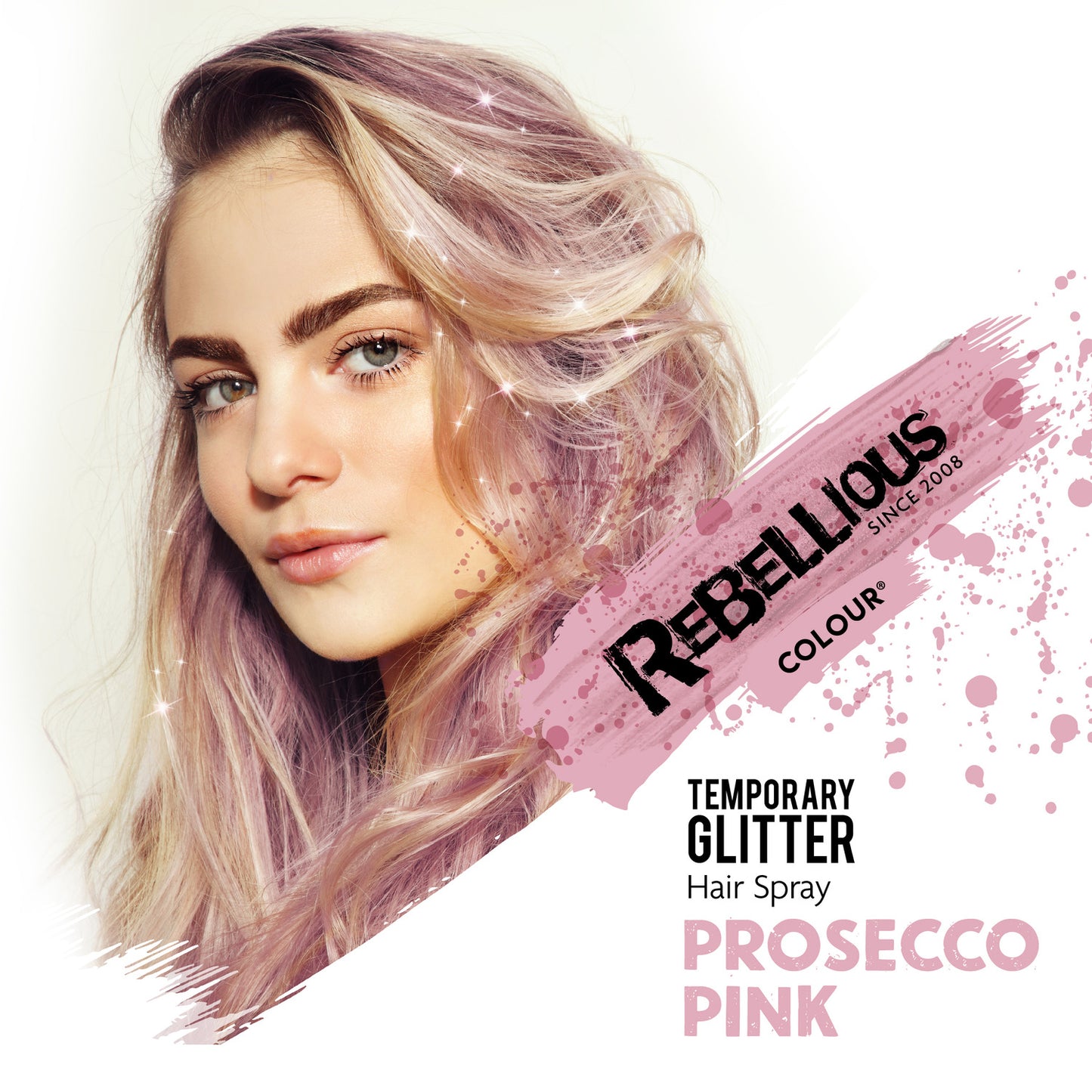 Rebellious Colour Prosecco Pink Glitter Hair Spray 125ml