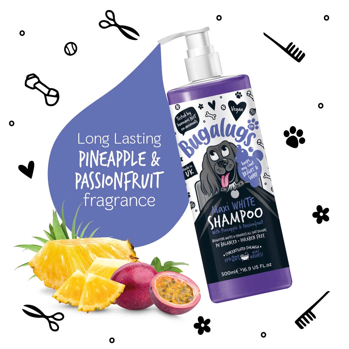 Bugalugs Maxi White Whitening Dog Shampoo  500ml