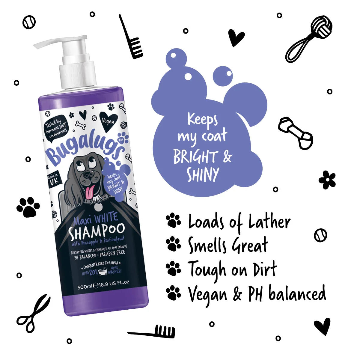 Bugalugs Maxi White Whitening Dog Shampoo  500ml