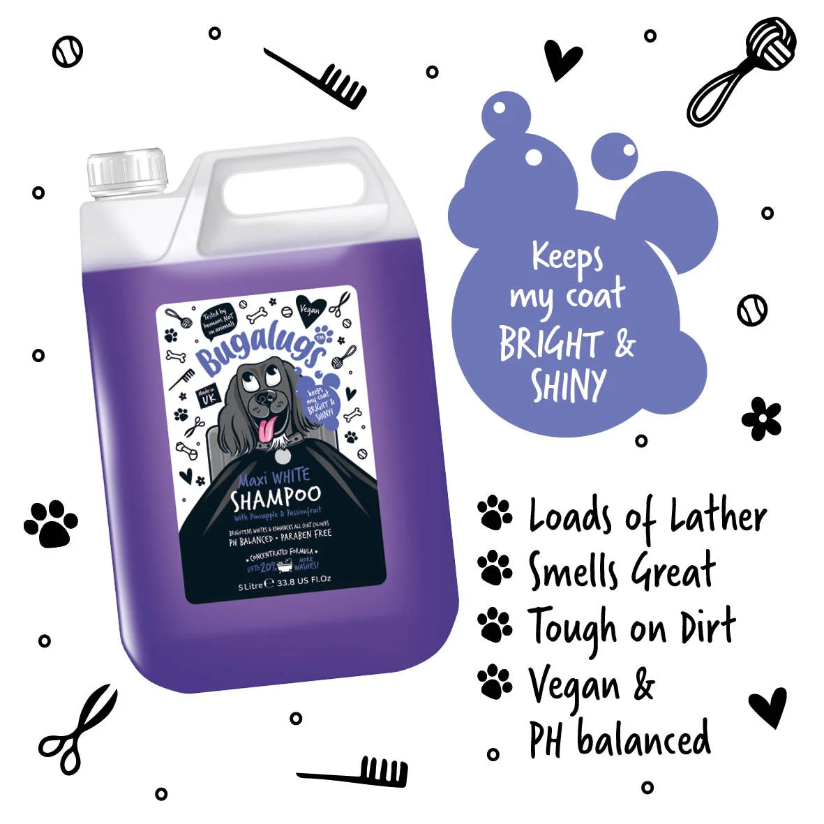 Bugalugs Maxi White Whitening Dog Shampoo  5 Litre
