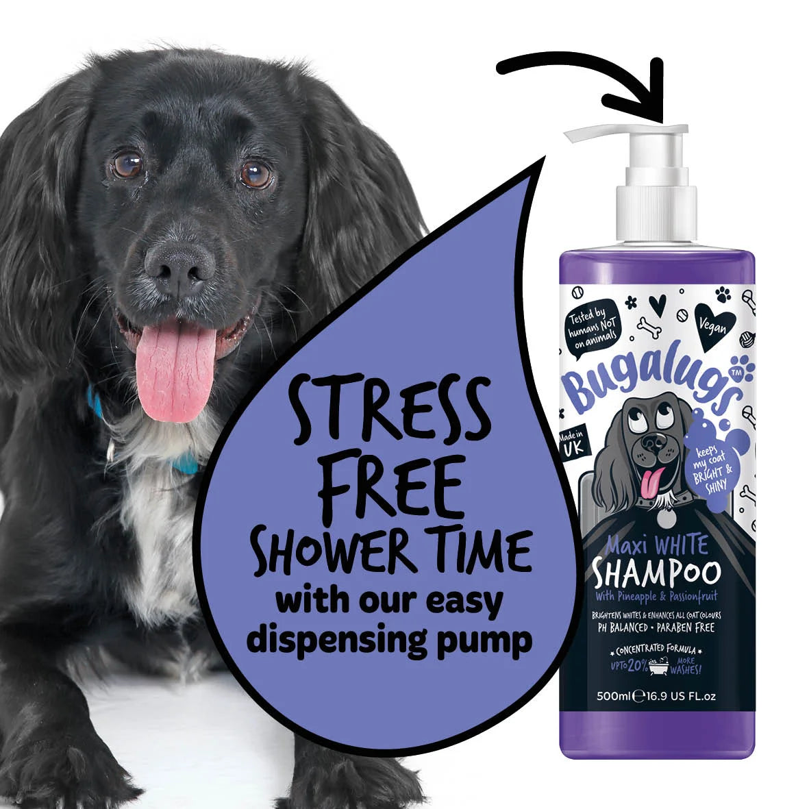 Bugalugs Maxi White Whitening Dog Shampoo  500ml