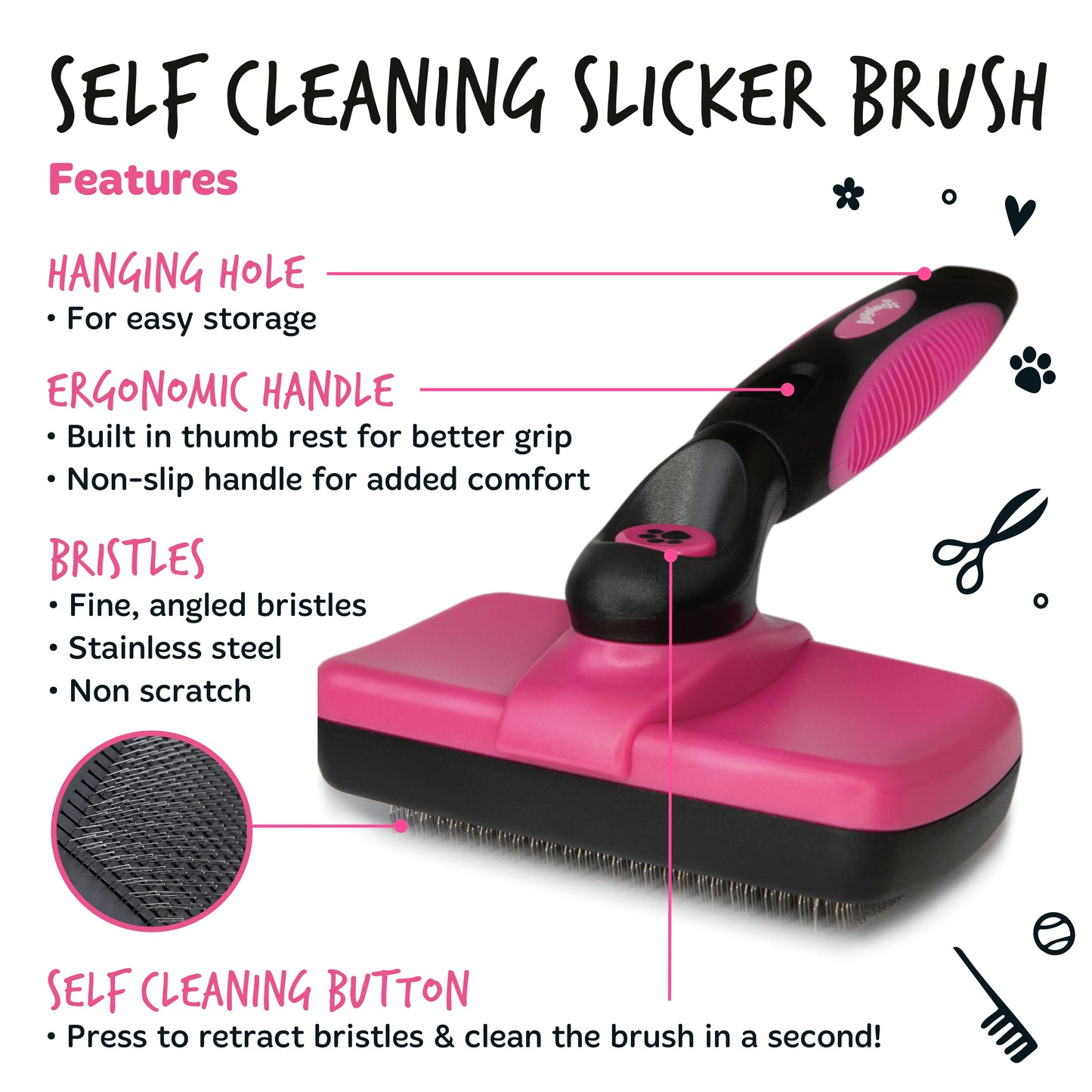Bugalugs Pet Slicker Brush for Dogs & Cats