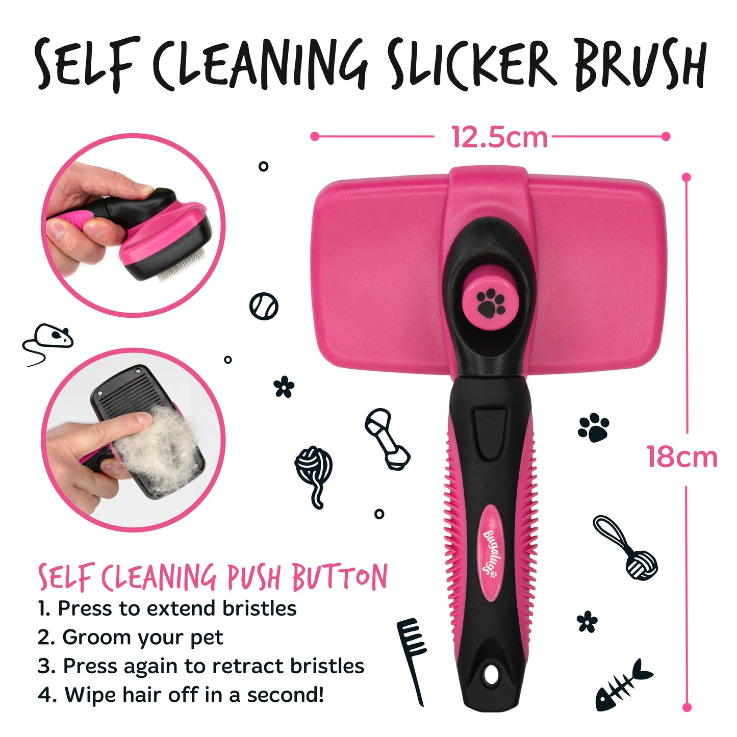 Bugalugs Pet Slicker Brush for Dogs & Cats