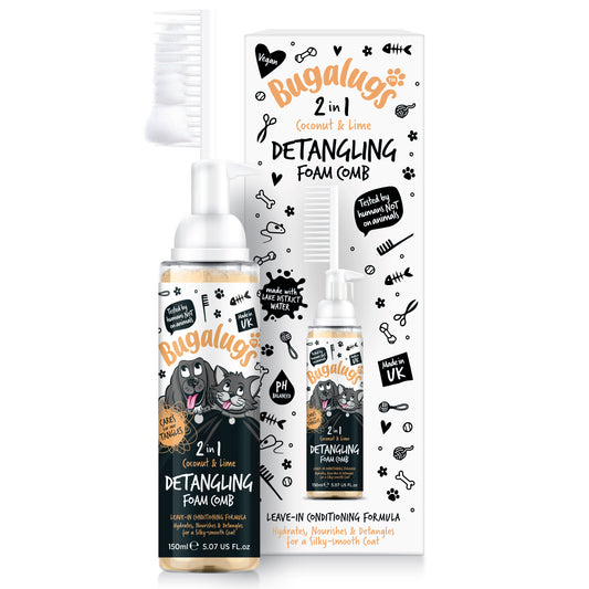 Bugalugs 2 in 1 Detangling Foam Comb For Dogs & Cats 200ml (Coconut & Lime )
