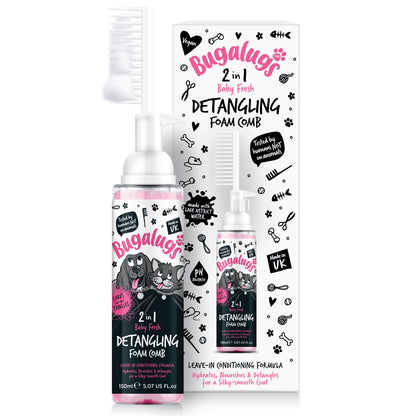 Bugalugs 2 in 1 Detangling Foam Comb For Dogs & Cats 200ml (Baby Fresh)