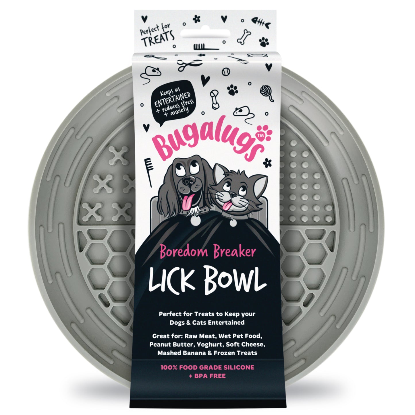 Bugalugs Lick Bowl for Dogs & Cats (Grey)
