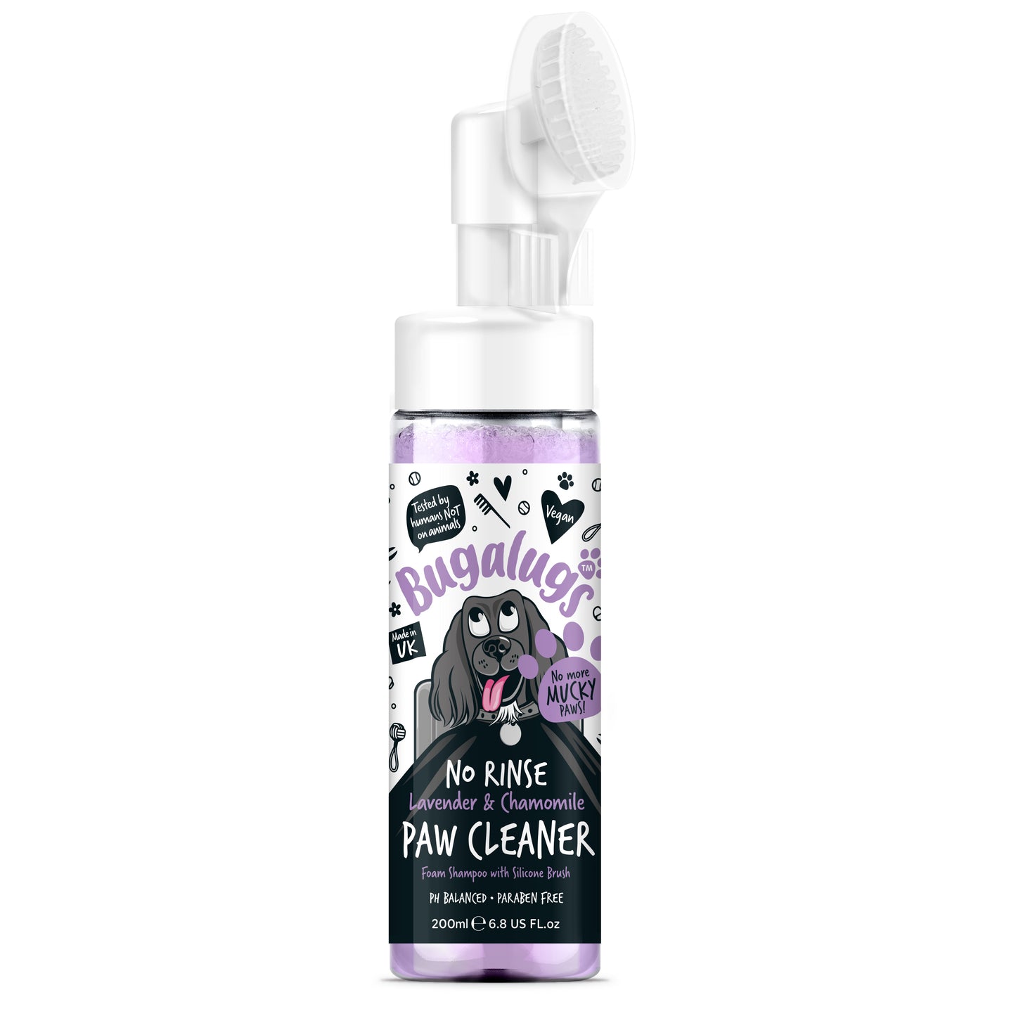 Bugalugs No Rinse Paw Cleaner Foam Shampoo 200ml - Lavender & Chamomile