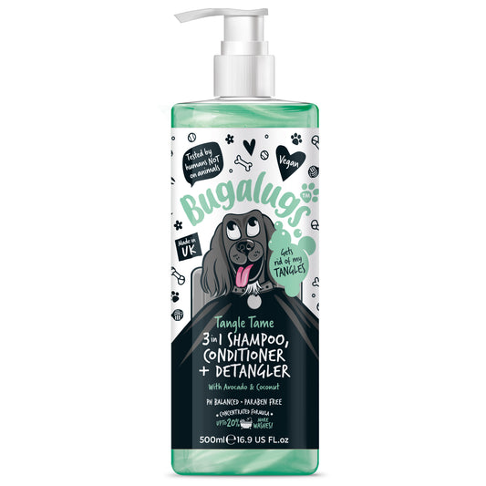 Bugalugs 3 in 1 Tangle Tame Dog Shampoo, Conditioner & Detangler 500ml