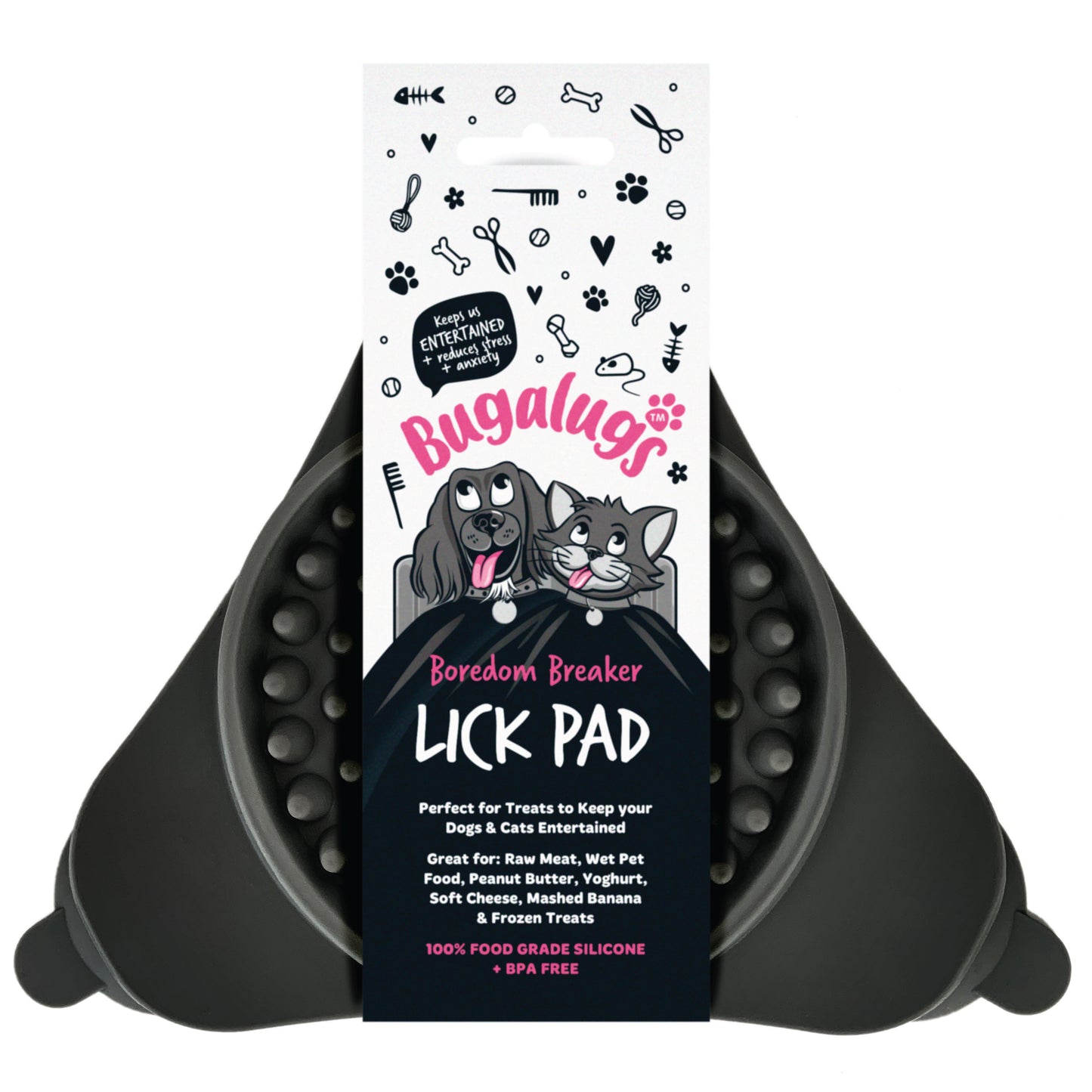 Bugalugs Lick Pad for Dogs & Cats (Black)