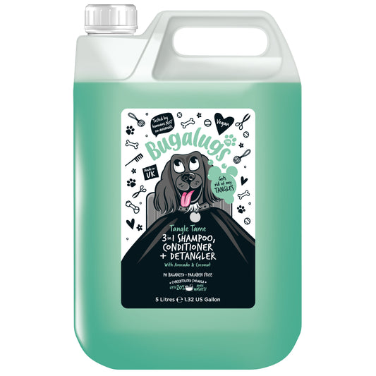Bugalugs 3 in 1 Tangle Tame Dog Shampoo, Conditioner & Detangler 5 Litre
