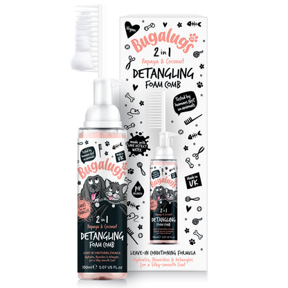 Bugalugs 2 in 1 Detangling Foam Comb For Dogs & Cats 200ml (Papaya & Coconut)
