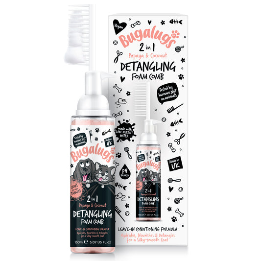 Bugalugs 2 in 1 Detangling Foam Comb For Dogs & Cats 200ml (Papaya & Coconut)