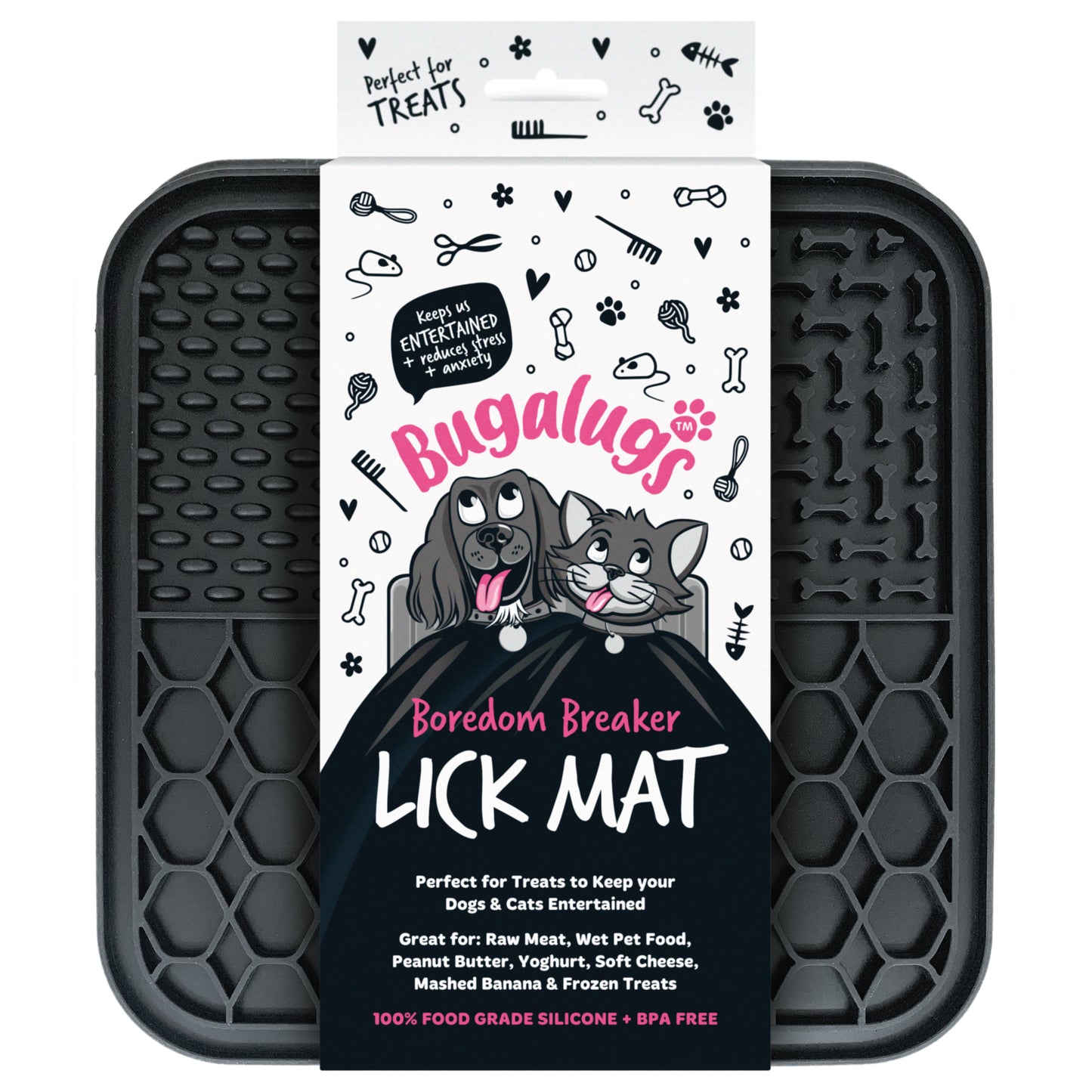 Bugalugs Lick Mat for Dogs & Cats (Black)